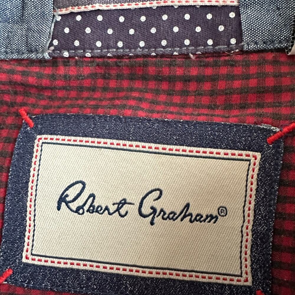 Robert Graham Tailored Fit Red Blue Check Long Sleeve Button Up Shirt Christmas - Picture 2 of 11